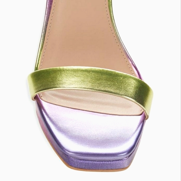 NWT Rainbow Metallic Heeled Sandals Holo Shimmer Rainbow Heels Stilettos - Picture 3 of 15